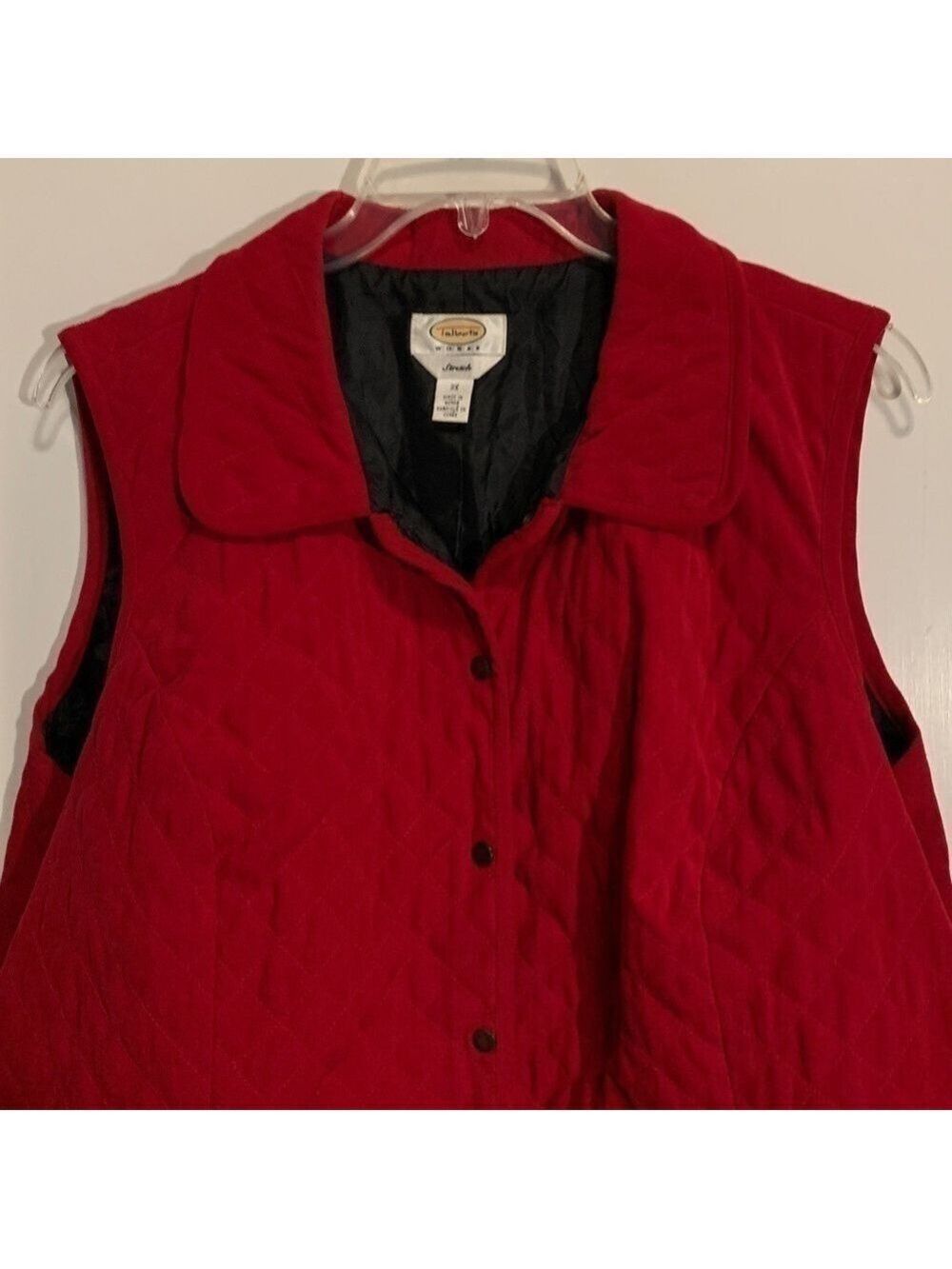 TALBOTS Women’s stretch 2X Red Poly /Spandex Snap Up Collared Quilted Vest - Picture 1 of 8